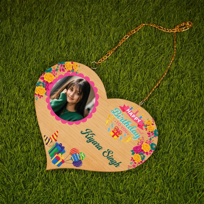 Personalized Happy Birthday Heart-Shaped Wooden Hanging Plaque  Custom With Name & Photo  Birthday Gift for Girls, Daughters, Sister, Wife and Best Friends